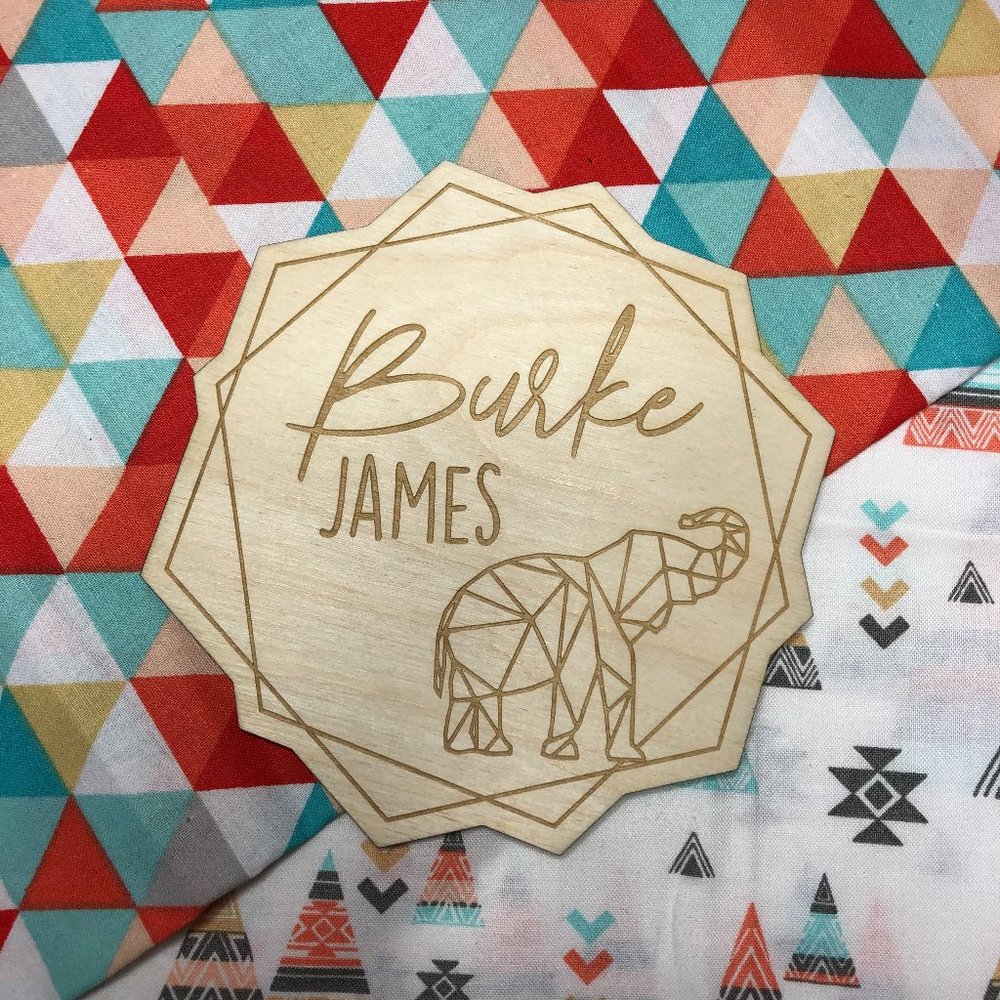 Custom Elephant Themed Baby Named Photo Prop